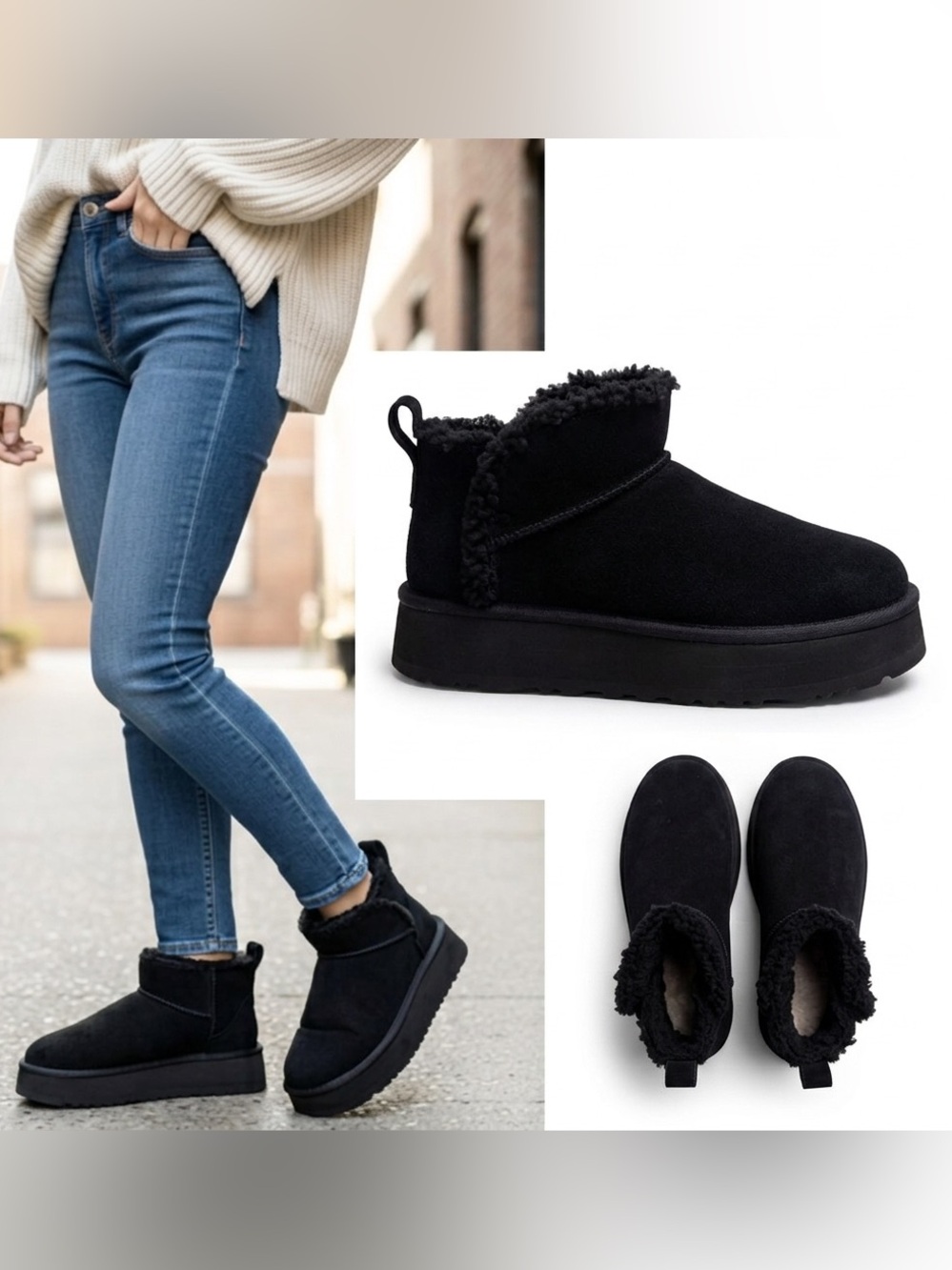 New Koolaburra Ugg koola ultra mini platform pull on ankle boots black suede fur